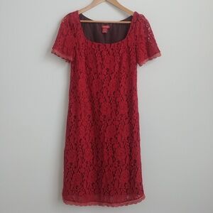 Sundance silk cotton lace overlay pink red dress size 8 fits small